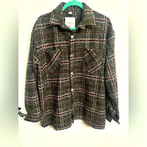 Unisex Shacket thick shirt plaid pink grey brown size xxl NWT